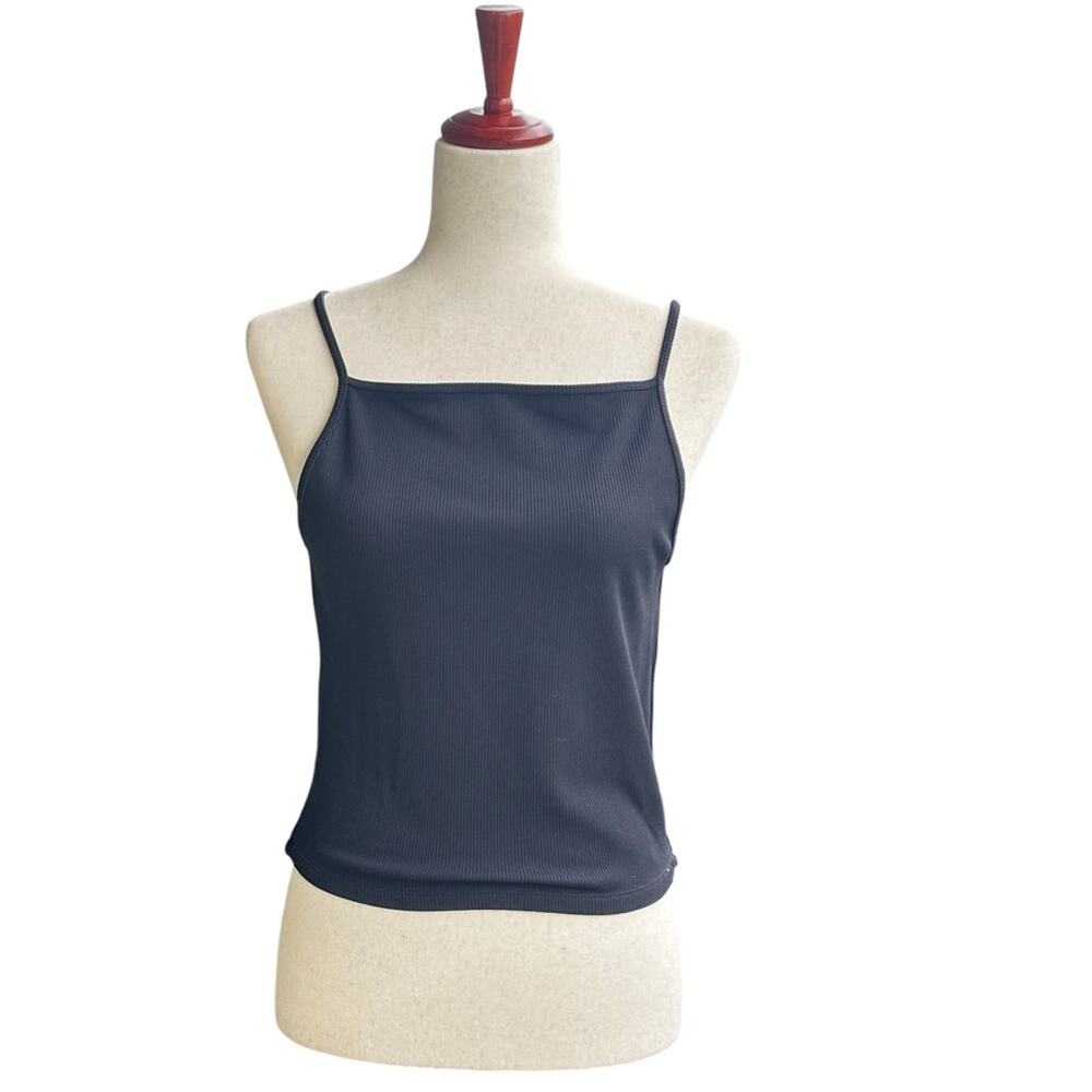 Abercrombie & Fitch Soft AF Black Ribbed Crop Tank Top Am Spaghetti Straps L